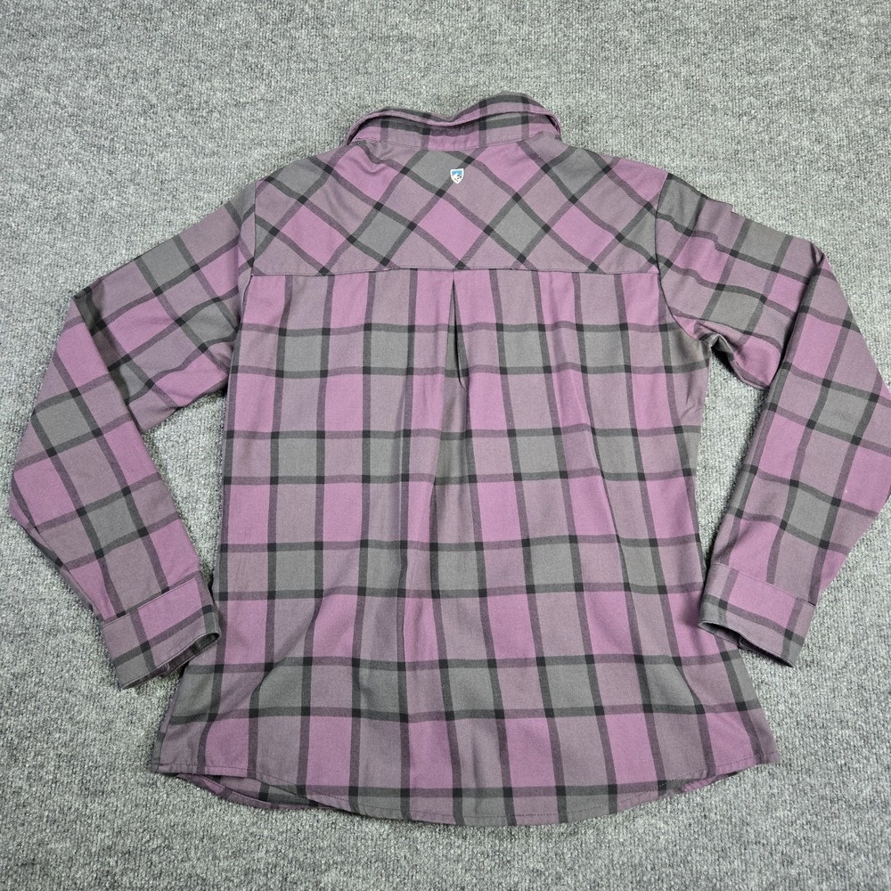 Kuhl Rukus Women's Plaid Flannel Pullover Shirt Size Large Purple Pockets Hiking - Picture 4 of 14